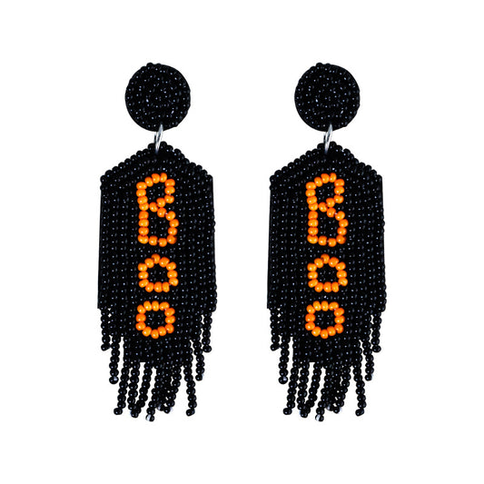 Halloween Alphabet Boo Tassel Handmade Bead Earrings