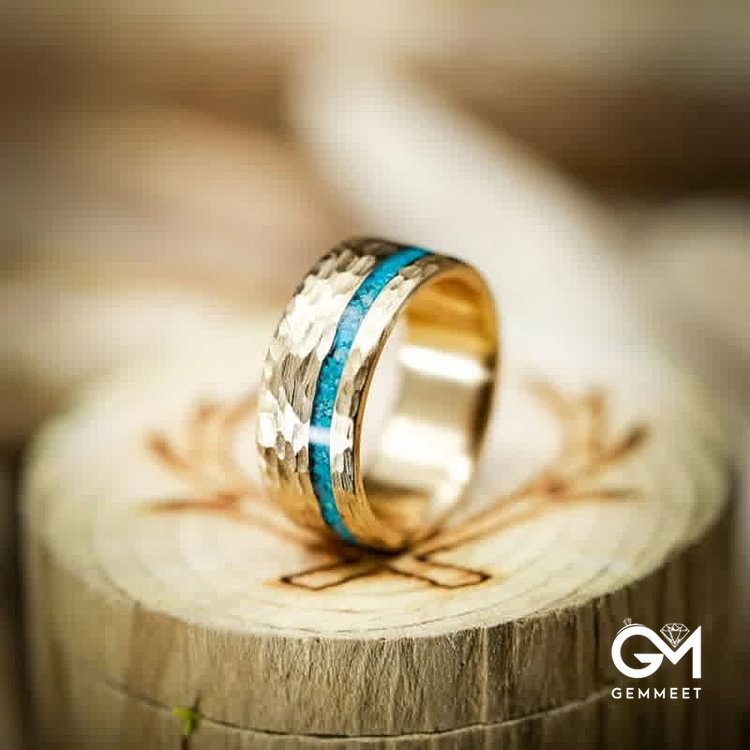 VERTIGO - Hammered Turquoise Wedding Ring