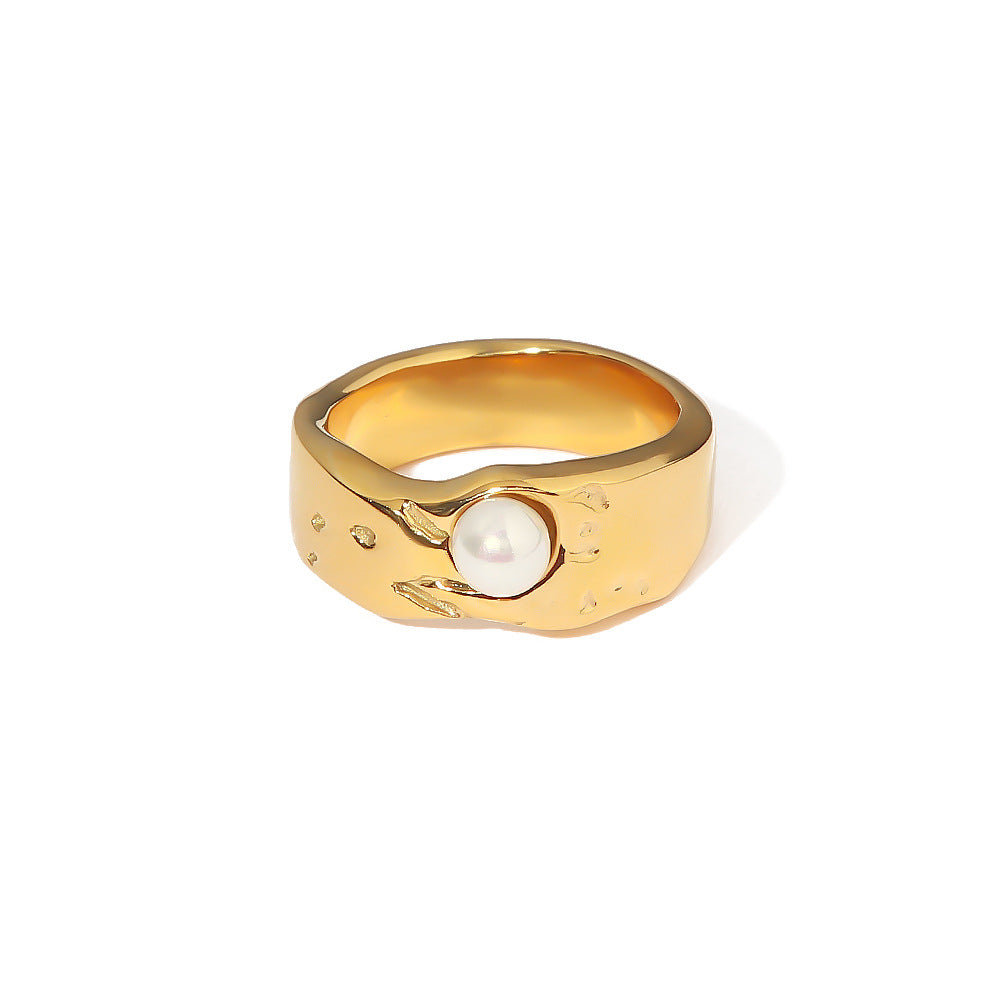 18K Gold Plated Stainless Steel Lava Pearl Ring