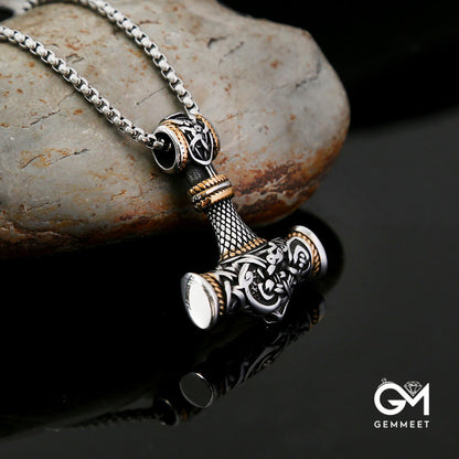 Viking Odin Amulet Stainless Steel Embossed Necklace