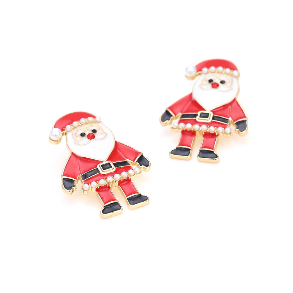 Christmas Cartoon Character Imitation Pearl Earrings New Drop Oil Inlaid Zircon Santa Claus Earrings