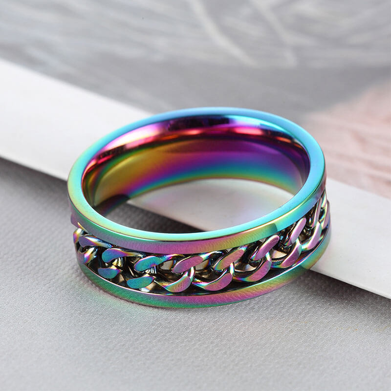 Minimalism Colored Iron Chain Rotatable Ring