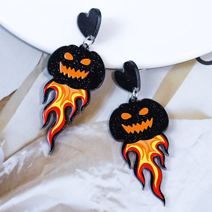 Halloween Flame Demon Pumpkin Head Acrylic Earrings