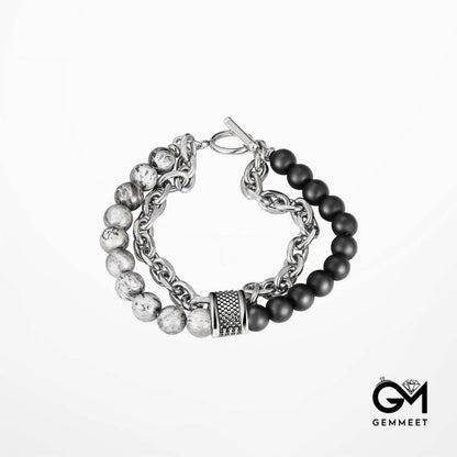 Men's Double Chain Link Stone Bracelet