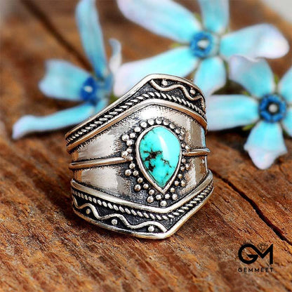 Boho Style Water Drop Turquoise Reki Ring