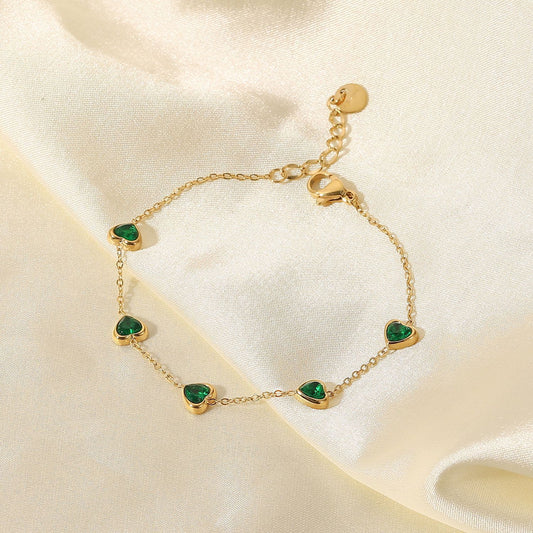 Heart Shape Green Crystal Chain Bracelet