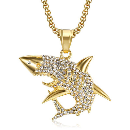 HIPHOP Jewelry Gold-plated Zircon Great White Shark Pendant