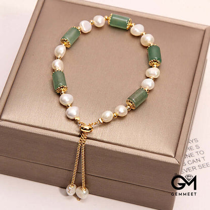 Green Aventurine With Pearl Gemstone Bracelet