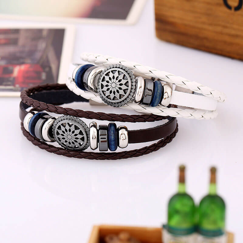 Helios Motif Simple Woven Leather Bracelet