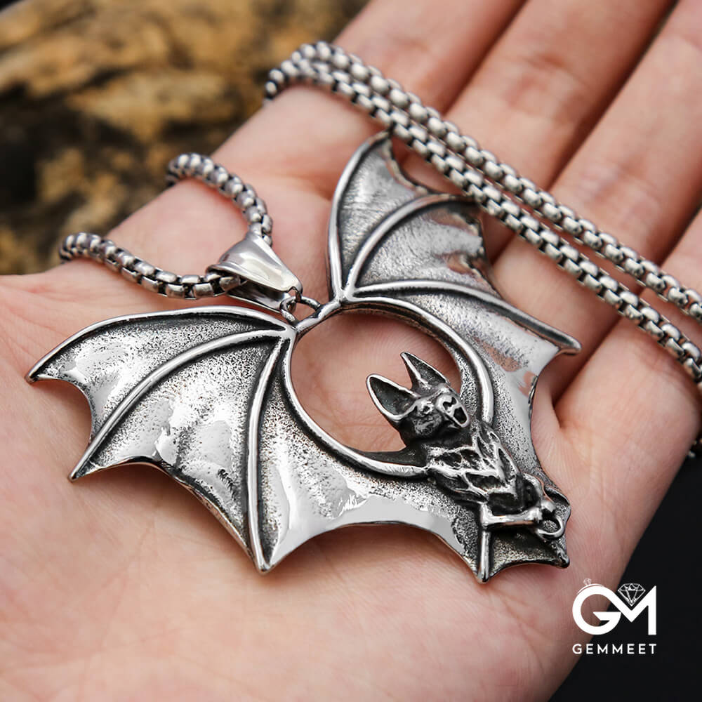 Punk Stainless Steel Vintage Bat Pendant Necklace