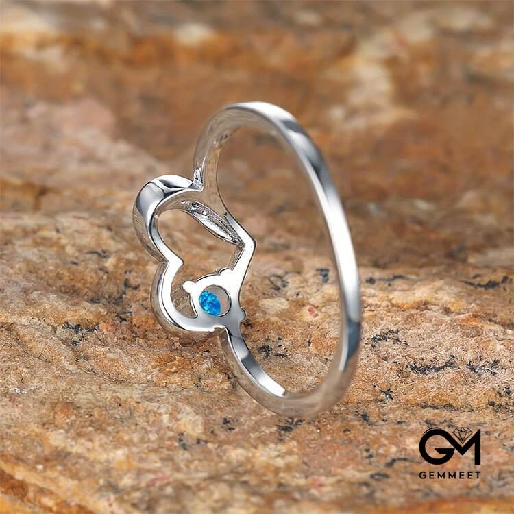 "Deep in Heart" - Simple Circular Opal Hollow Heart Ring