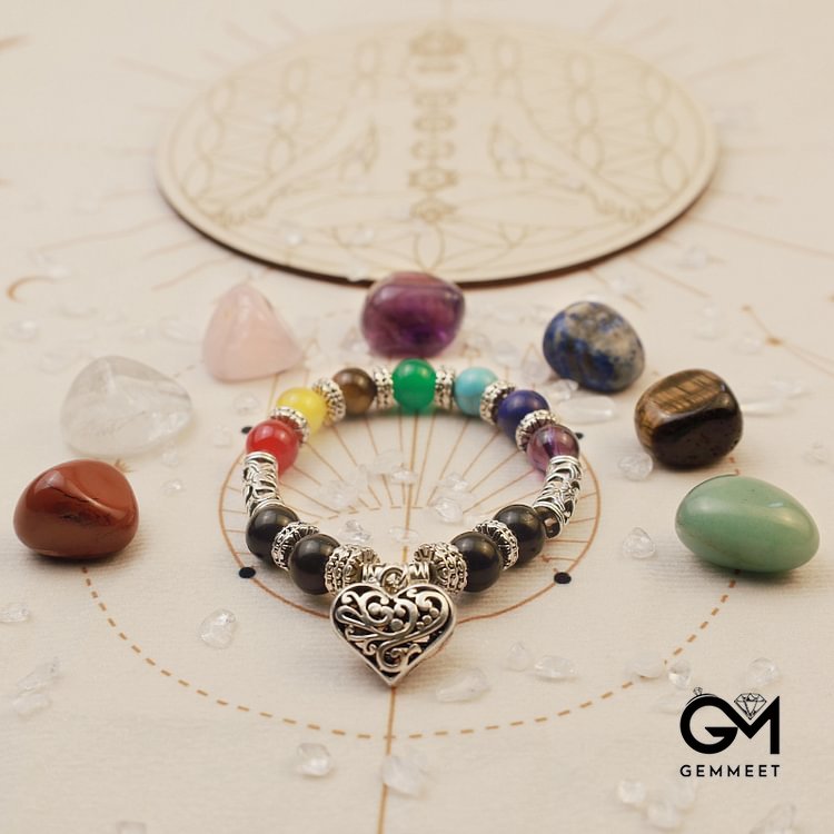 Chakra Natural Stone Heart Bracelet