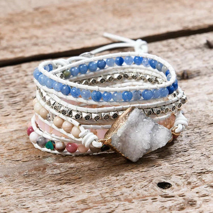 Rose Quartz Kyanite Boho Handmade Wrap Bracelet