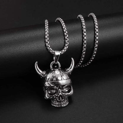 Gothic Viking Horn Skeleton Warrior Necklace