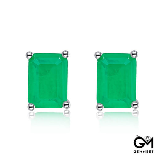 S925 Sterling Green Rectangle Green Zircon Earrings