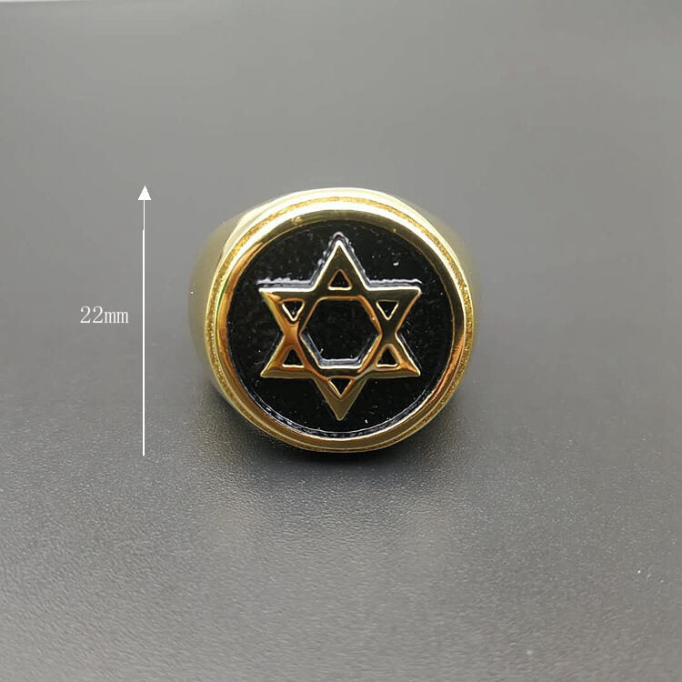 Gold Plated Titanium Steel Hexagram of David Ring for Men