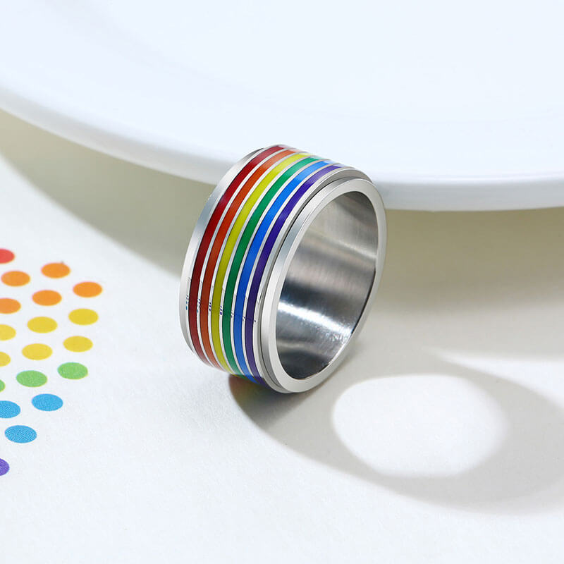 LGBT Rainbow Thick Rotatable Ring