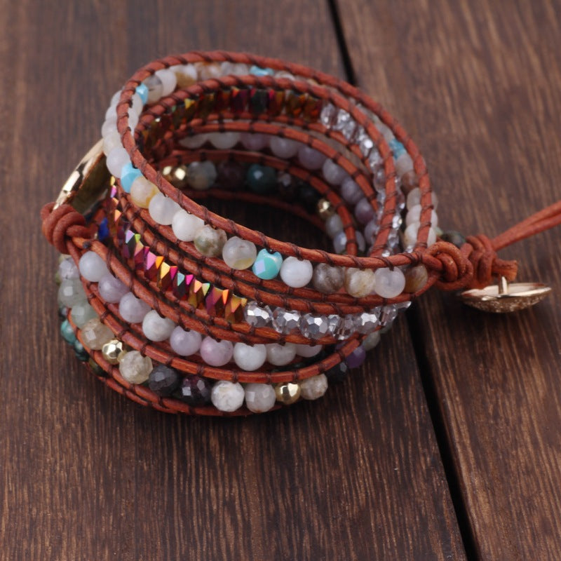 Flash Stone Cut Pendant Multi-layer Woven Bracelet