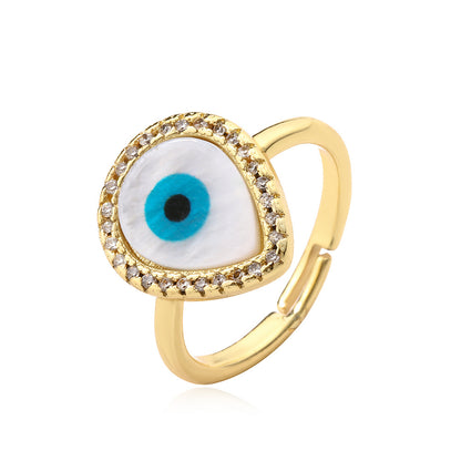 Drip Shape Evil Eye Halo Signet Ring