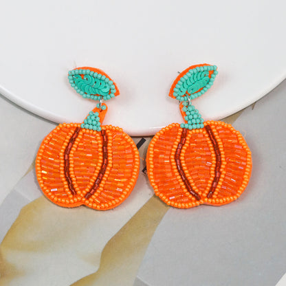 Halloween Funny Handmade Fabric Rice Bead Pumpkin Earrings