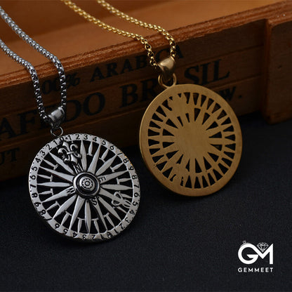 Round Brand Compass Stainless Steel Necklace