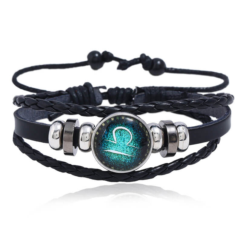 Luminous Twelve Constellation Couple Cowhide Bracelet Multi-Layer Braided Starry Sky Leather Bracelet