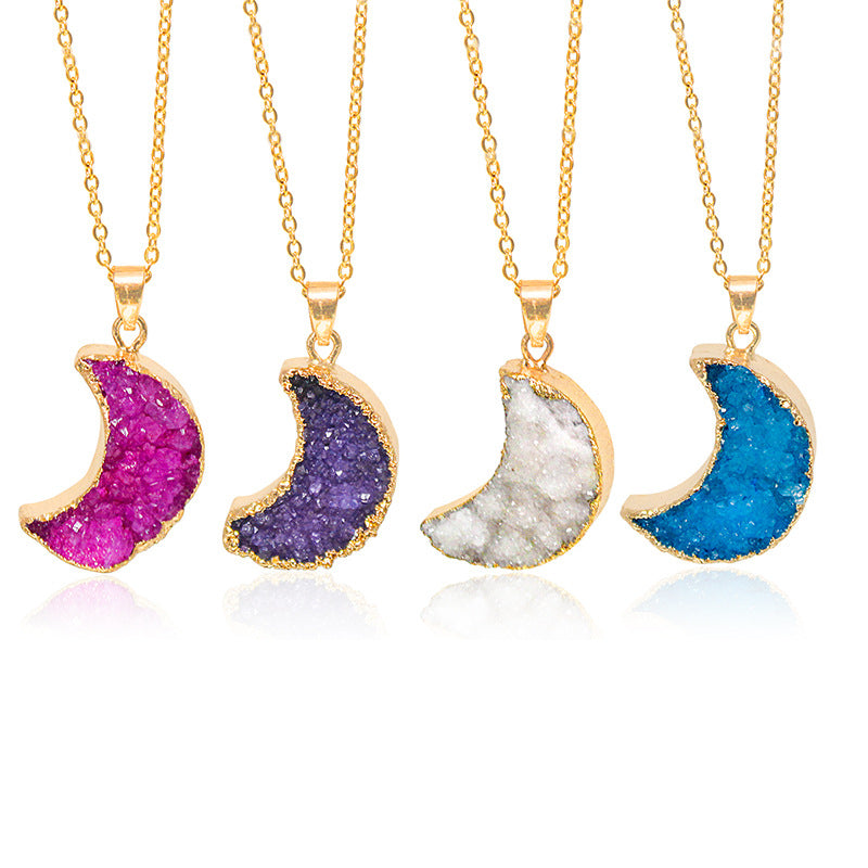 Natural Irregular Moon Shape Color Stone Necklace