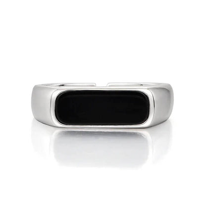 Fashion Men's Single End Ring Sterling Silver Black Onyx Rings