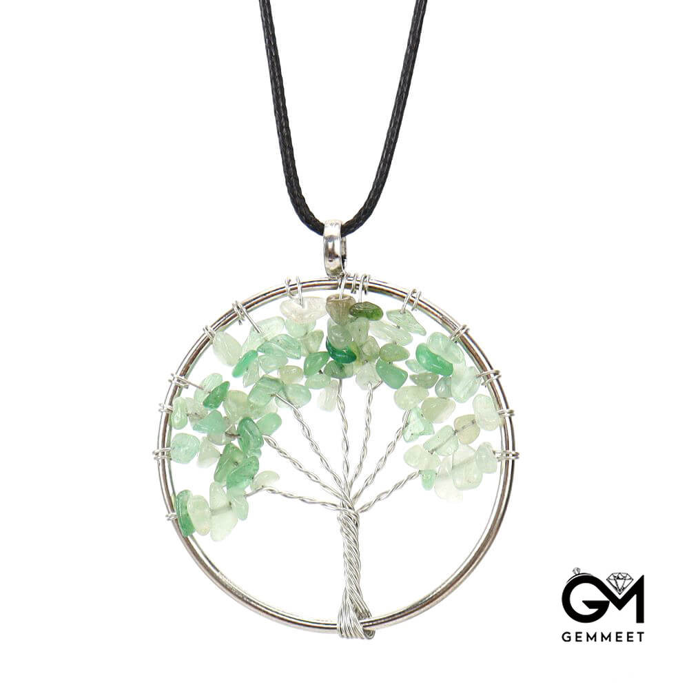 Simple Crystal  Wrapped Silk Tree of Life Necklace