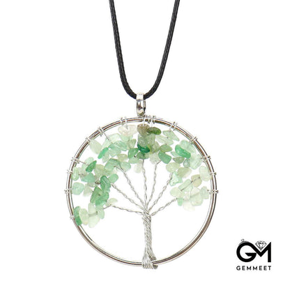 Simple Crystal  Wrapped Silk Tree of Life Necklace