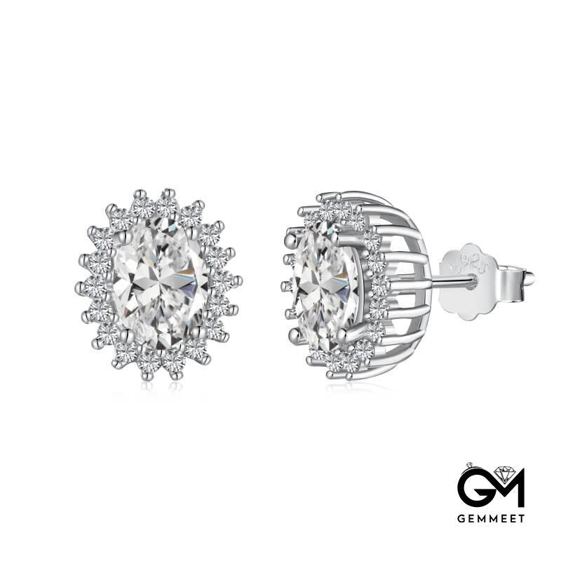 S925 Sterling Silver Oval Zircon Sun Earrings