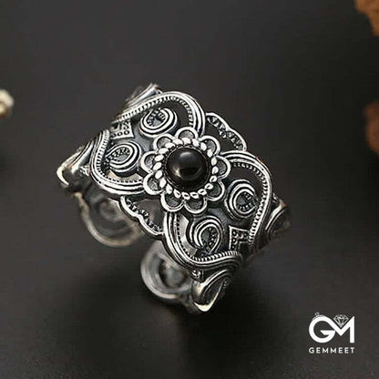 Ethnic Black Onyx Pattern Ring