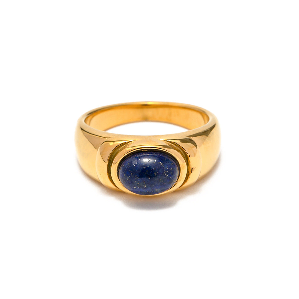 Court Vintage Titanium Oval Cut Lapis Lazuli Band Ring