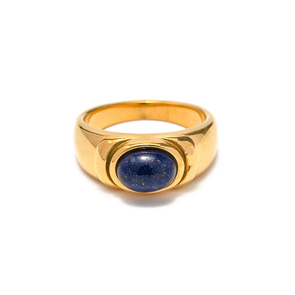 Court Vintage Titanium Oval Cut Lapis Lazuli Band Ring