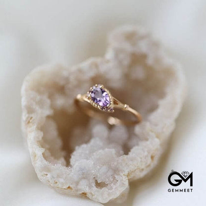 Amethyst White Zircon Water Drop Open Adjustable Ring