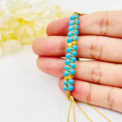 Turquoise White Double Braided Wrap Bracelet