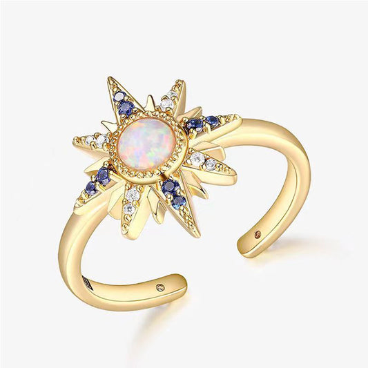 Sunflower Eight-Pointed Star Colorful Treasure Open Ring