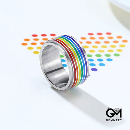 LGBT Rainbow Thick Rotatable Ring