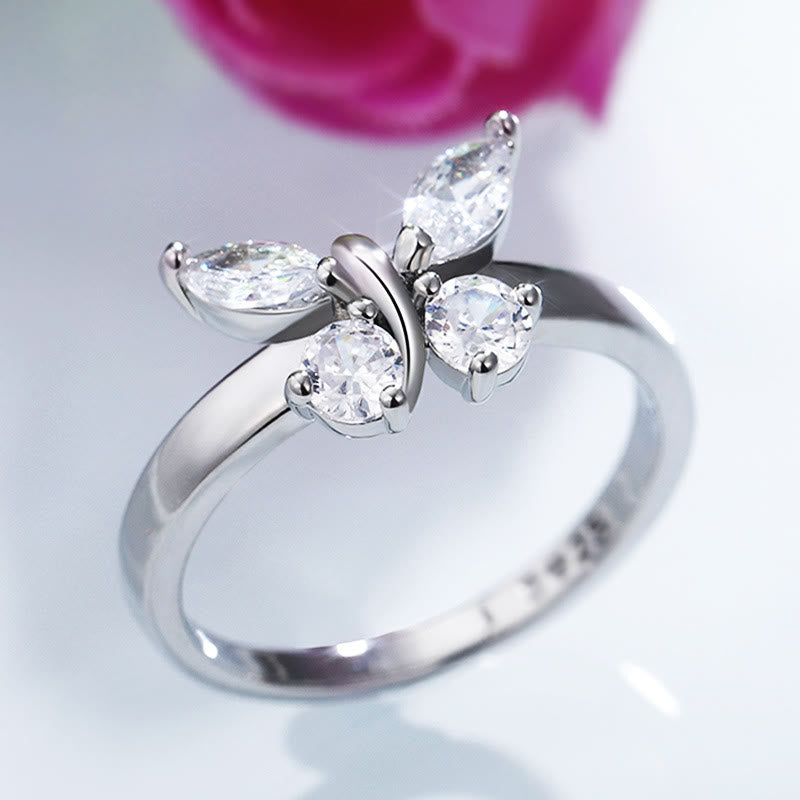 White Zircon Butterfly Style Engagement Jewelry Ring