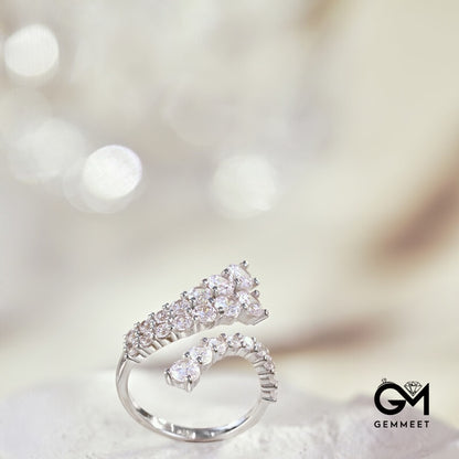 S925 Pure Silver White Zircon Double-layer Open Line Ring