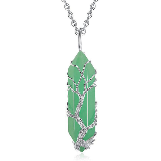 Crystal With Tree Of Life Gemstone Necklace