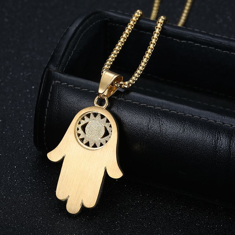 Hiphop Gold Plated Zircon Blue Eyes Hand of Fatima Pendant