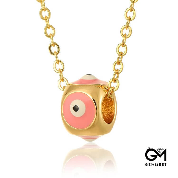 Oil Dripping Round Evil Eye Pendant Necklace