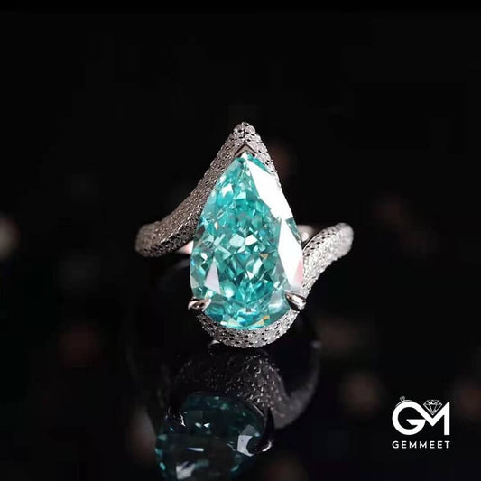 Paraiba Tourmaline Large Carat Water Drop Open Ring