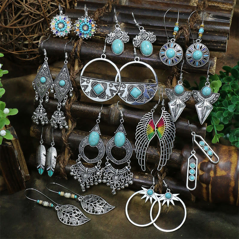 Turquoise Dangle Boho Gorgeous 12 Pieces Earrings