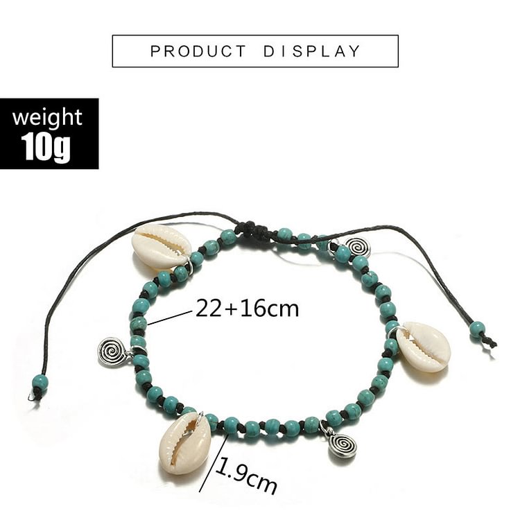 Natural Turquoise Beaded Shell Pendant Bracelet Anklet