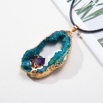 Natural Crystal Geode Rock Necklace