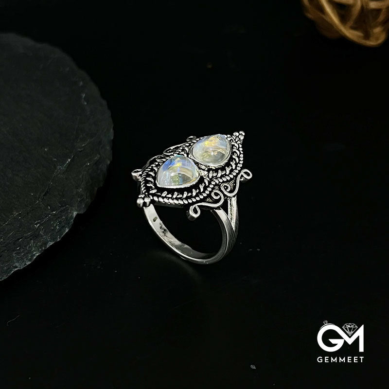 Vintage Water Drop Pear shaped Moonstone Ring