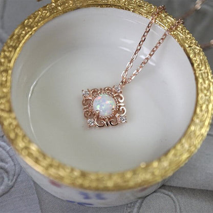 Sterling Silver Vintage Opal Delicate Pattern Necklace