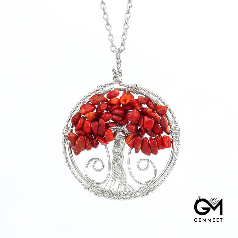 Double Loop Crystal Tree of Life Necklace